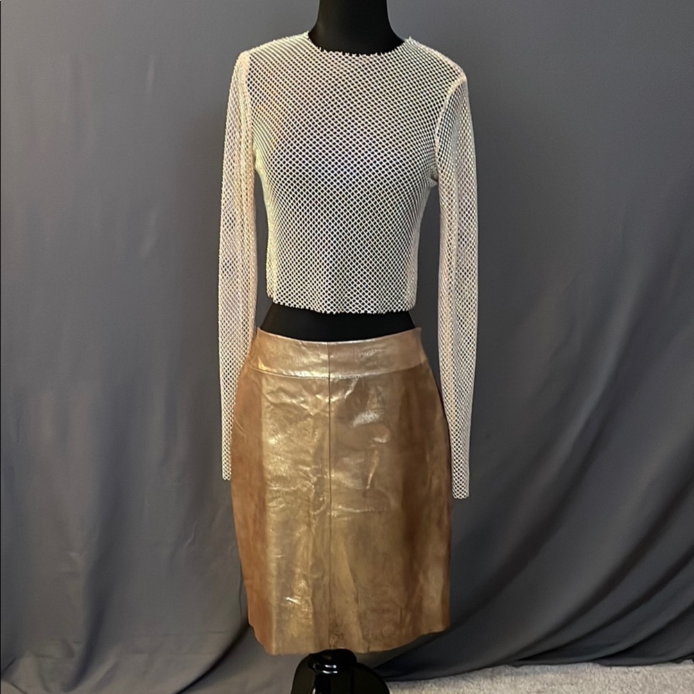 Express World Brand Vintage NOS Genuine Leather Gold Pencil Skirt
